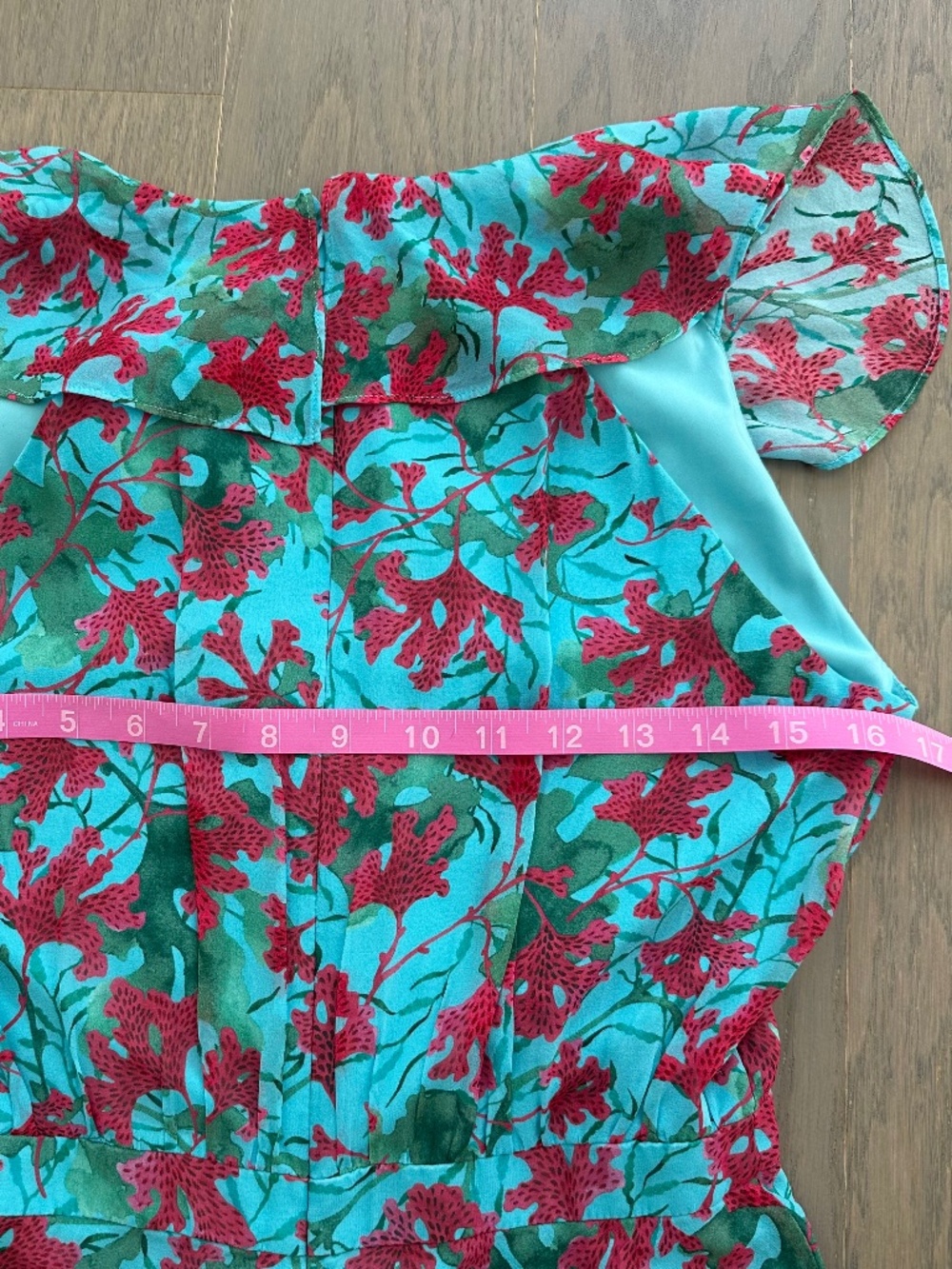 SALONI Rita Silk Maxi Dress Teal Blue Aquarium Floral Ruffle Sleeveless - US 2 - Picture 9 of 12